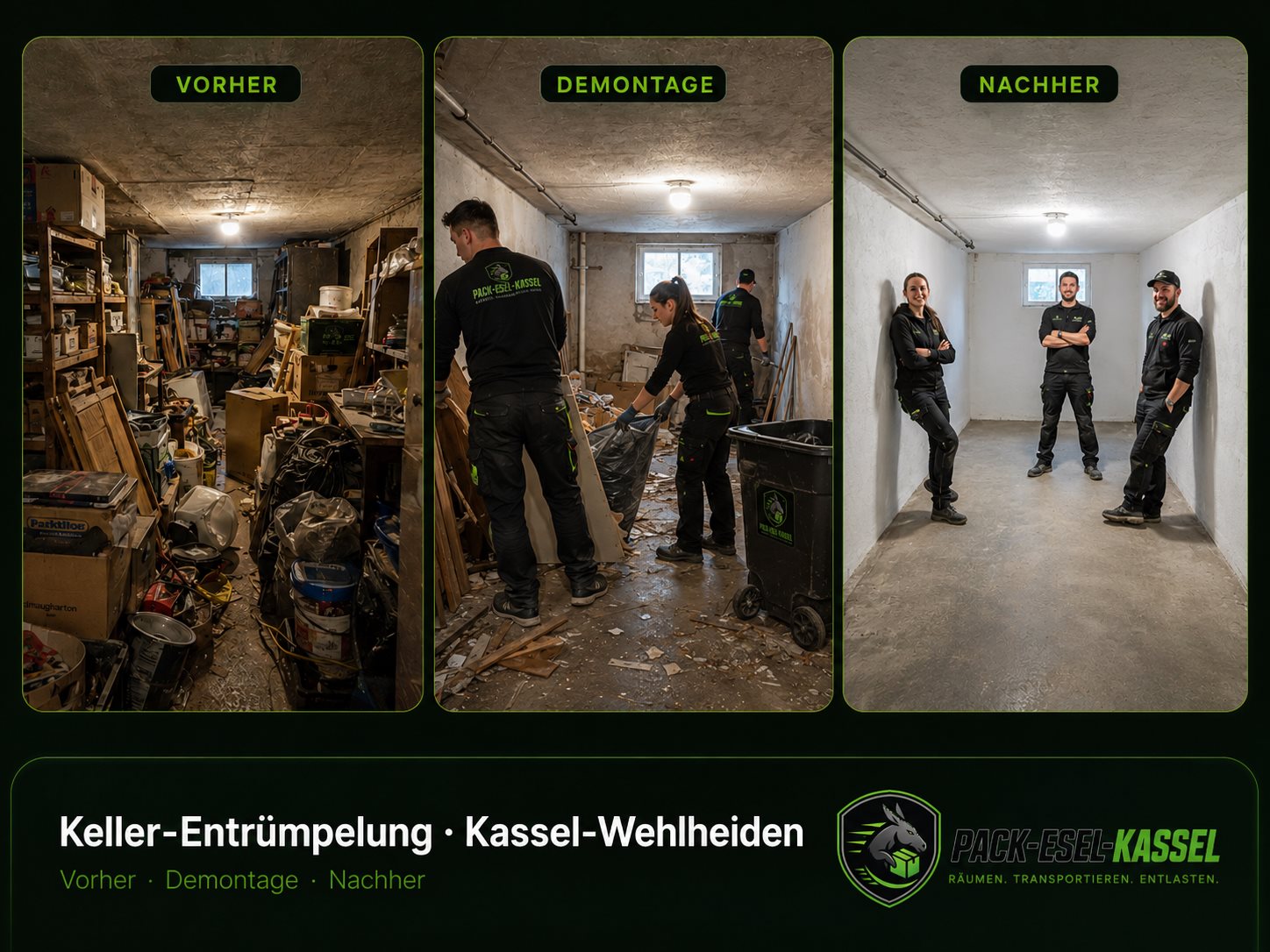 Pack-Esel Vorher-Nachher: vollständige Haushaltsauflösung in Kassel mit besenreiner Übergabe